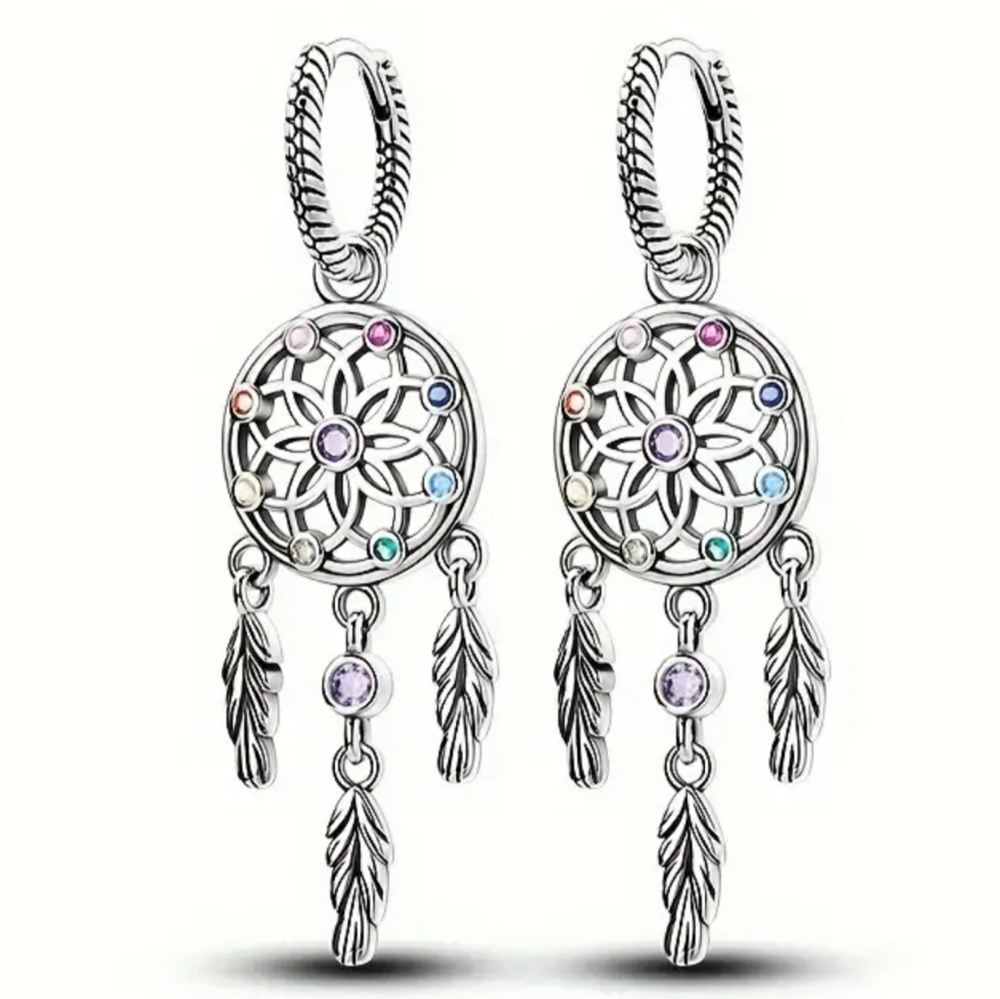 Dreamcatcher dangle earrings / Sterling silver